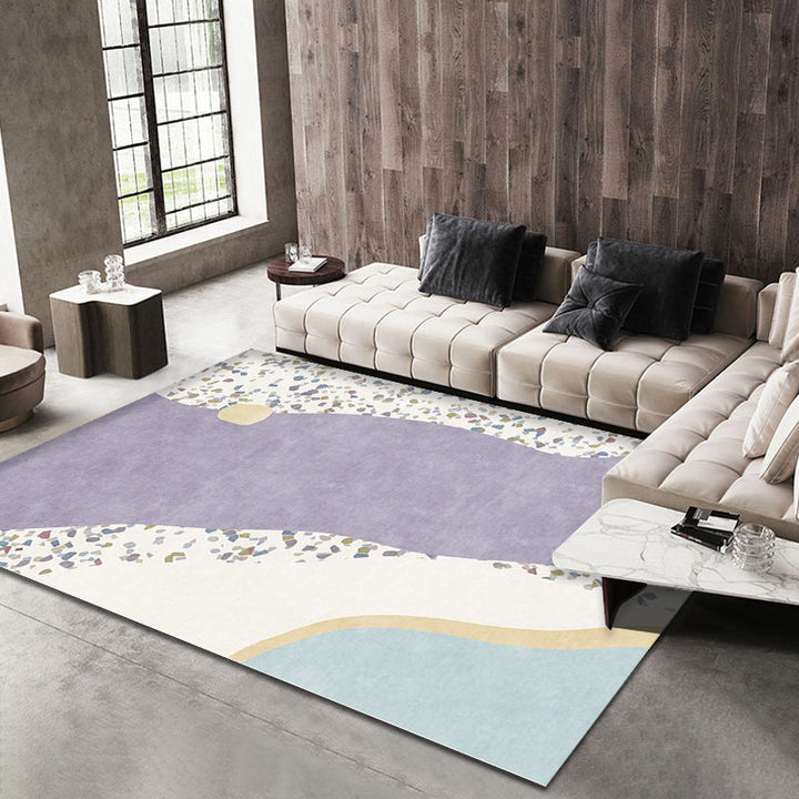 Lisslune | Purple Edged Carpet Polyester Modern Carpet Washable Non-Slip Pet-Friendly Area Rug for the Living Room