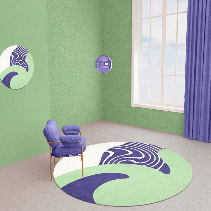 Lisslune | Stylish Green Modernist Carpet Polyester Color Block Carpet Washable Pet-Friendly Non-Slip Carpet for Living Room