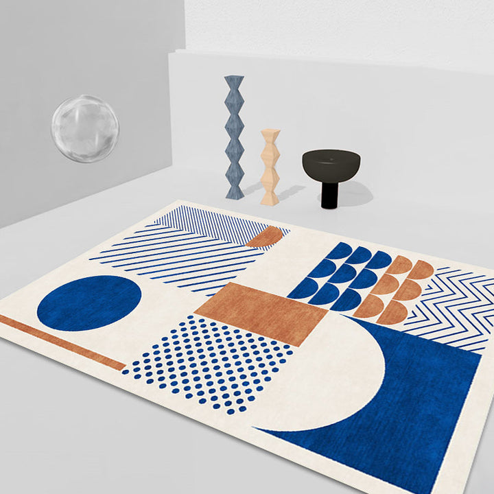 Lisslune | Stylish Blue Nordic Carpet Polyester Geometric and Striped Pattern Washable Carpet Pet-Friendly Non-Slip Rug for the Living Room