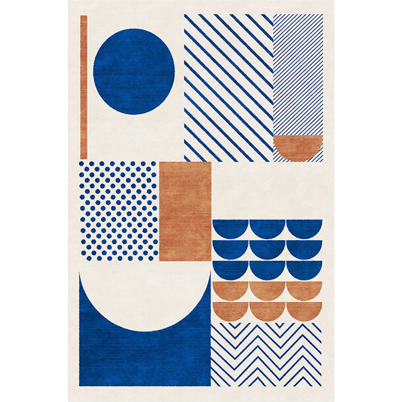 Lisslune | Stylish Blue Nordic Carpet Polyester Geometric and Striped Pattern Washable Carpet Pet-Friendly Non-Slip Rug for the Living Room