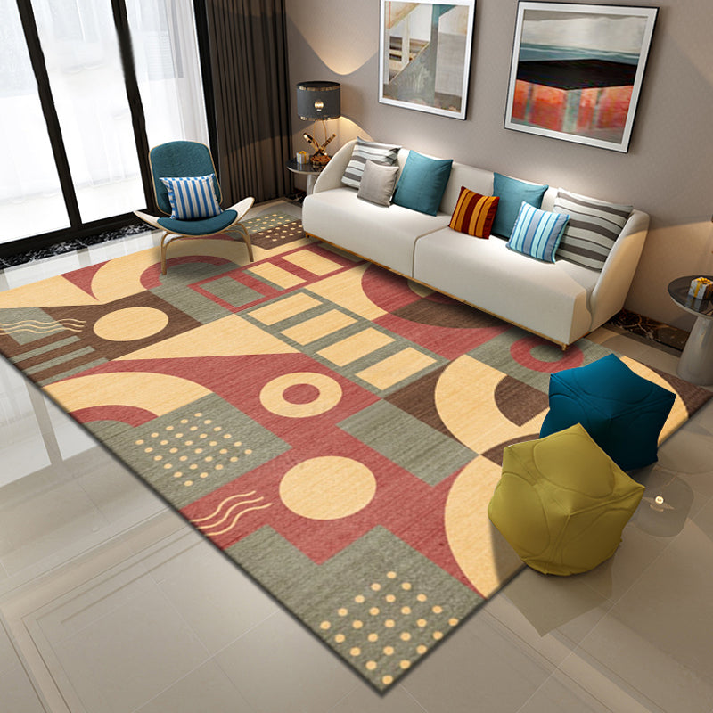 Lisslune | Multicolor Geometric Pattern Rug Polyester Simple Rug Washable Non-Slip Pet-Friendly Area Rug for Living Room