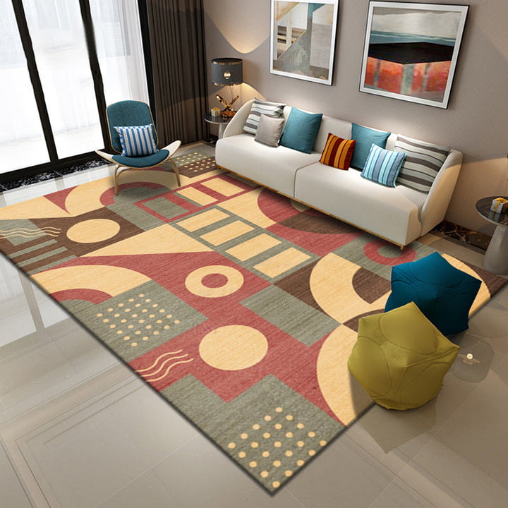 Lisslune | Multicolor Geometric Pattern Rug Polyester Simple Rug Washable Non-Slip Pet-Friendly Area Rug for Living Room
