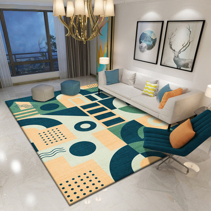 Lisslune | Multicolor Geometric Pattern Rug Polyester Simple Rug Washable Non-Slip Pet-Friendly Area Rug for Living Room