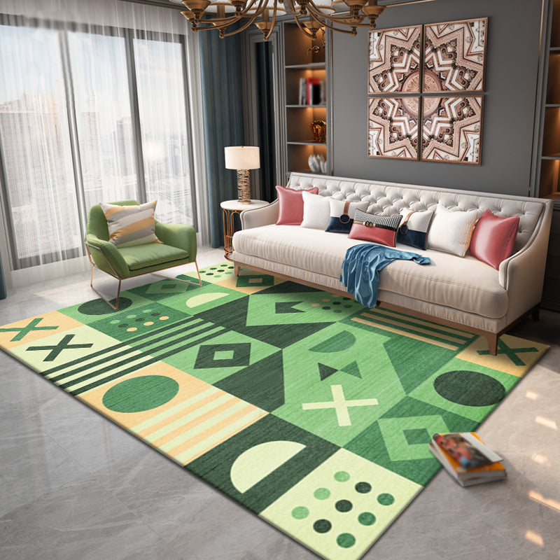 Lisslune | Multicolor Geometric Pattern Rug Polyester Simple Rug Washable Non-Slip Pet-Friendly Area Rug for Living Room