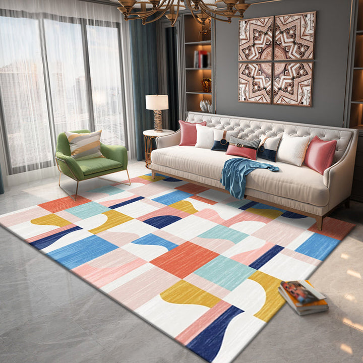 Lisslune | Multicolor Geometric Pattern Rug Polyester Simple Rug Washable Non-Slip Pet-Friendly Area Rug for Living Room