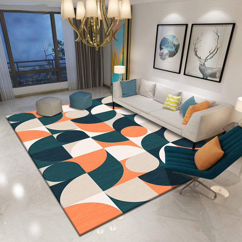 Lisslune | Multicolor Geometric Pattern Rug Polyester Simple Rug Washable Non-Slip Pet-Friendly Area Rug for Living Room