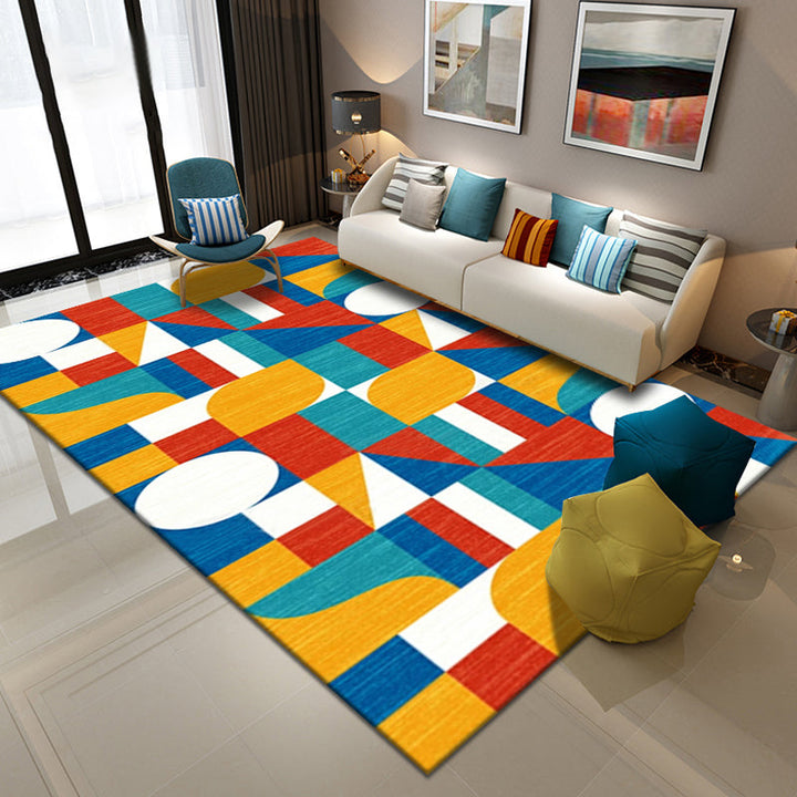Lisslune | Multicolor Geometric Pattern Rug Polyester Simple Rug Washable Non-Slip Pet-Friendly Area Rug for Living Room