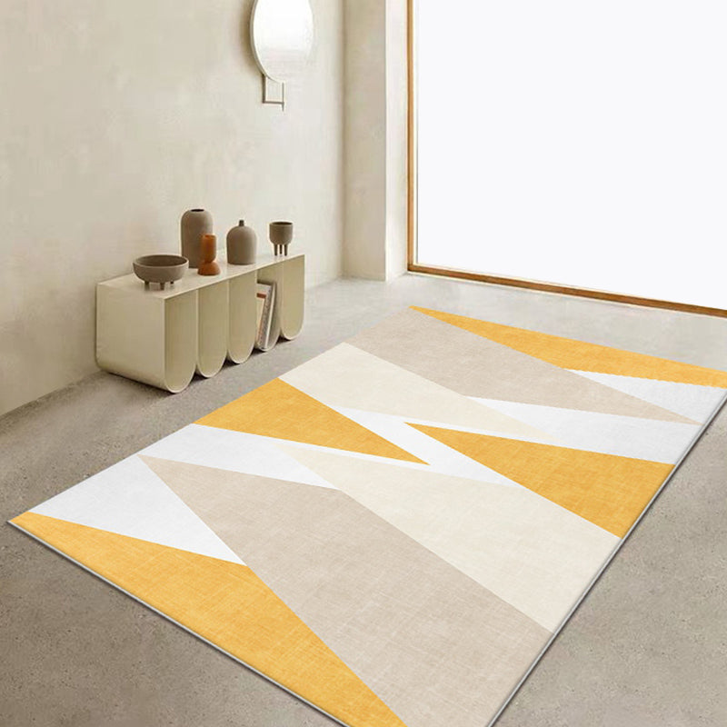 Lisslune | Yellow geometric patterned carpet polyester modern carpet washable non-slip pet-friendly carpet for the living room