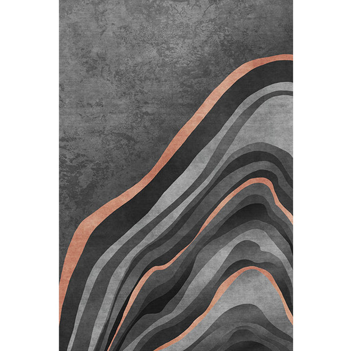 Lisslune | Creative Black Modernist Carpet Polyester Swirl Striped Pattern Rug Washable Pet-Friendly Non-Slip Area Rug for Living Room