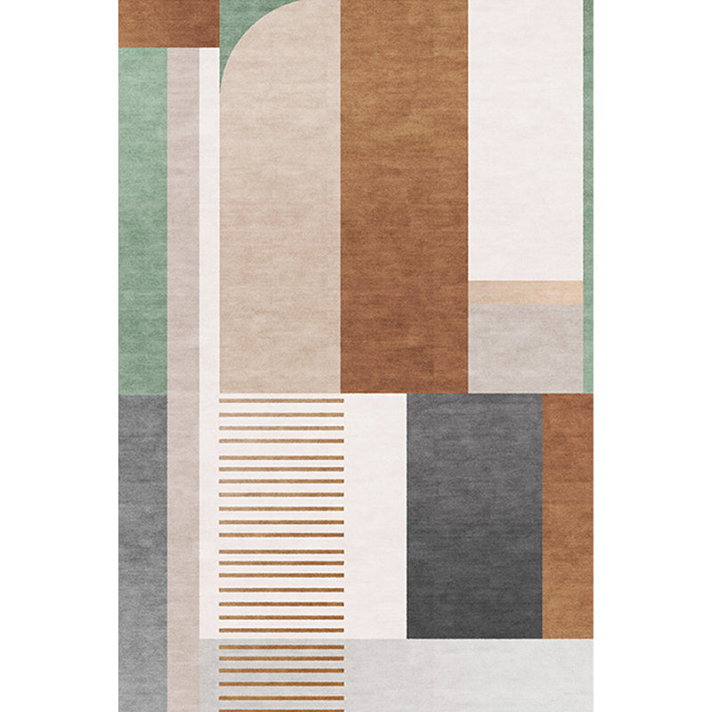 Lisslune | Brown geometric patterned rug with stripes, modern rug, washable, non-slip, pet-friendly rug for the living room