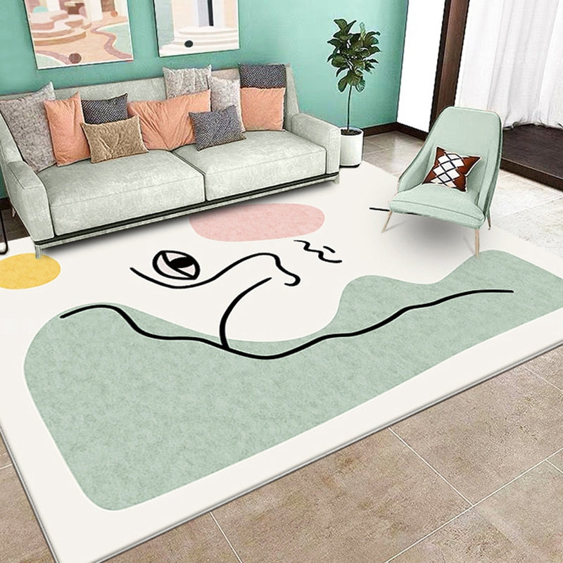 Lisslune | Stylish Green Modernist Area Rug Polyester Abstract Rug Washable Pet-Friendly Non-Slip Carpet for Living Room