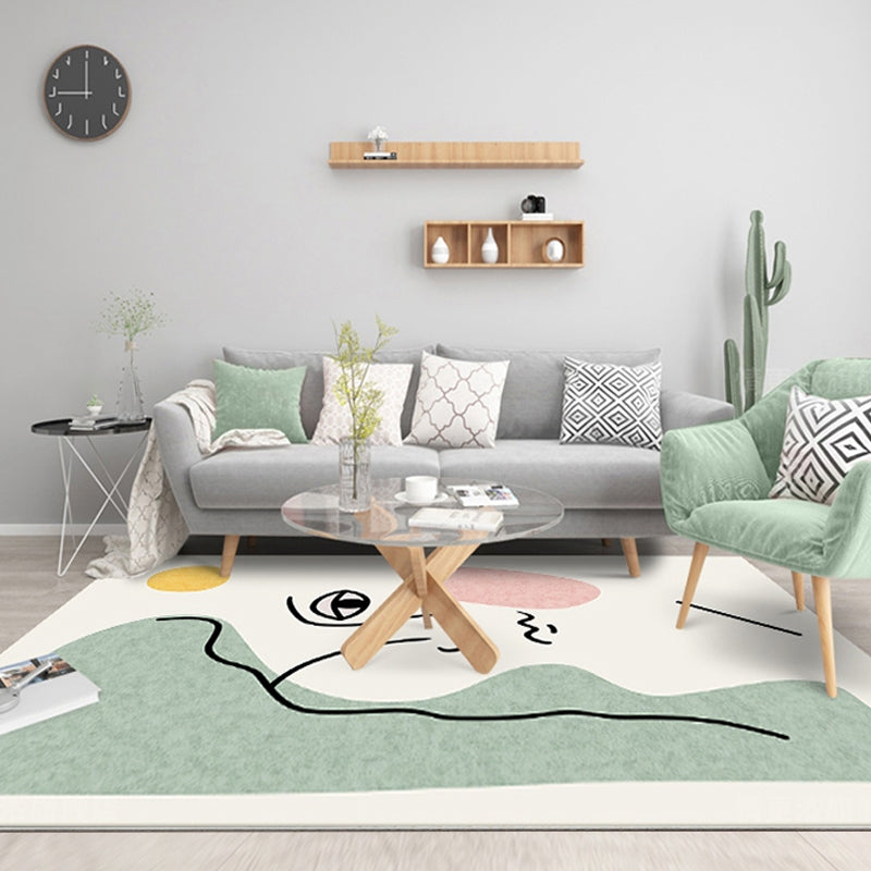 Lisslune | Stylish Green Modernist Area Rug Polyester Abstract Rug Washable Pet-Friendly Non-Slip Carpet for Living Room