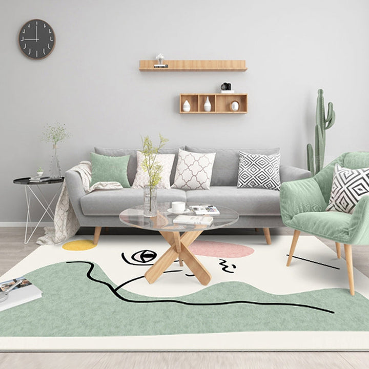 Lisslune | Stylish Green Modernist Area Rug Polyester Abstract Rug Washable Pet-Friendly Non-Slip Carpet for Living Room