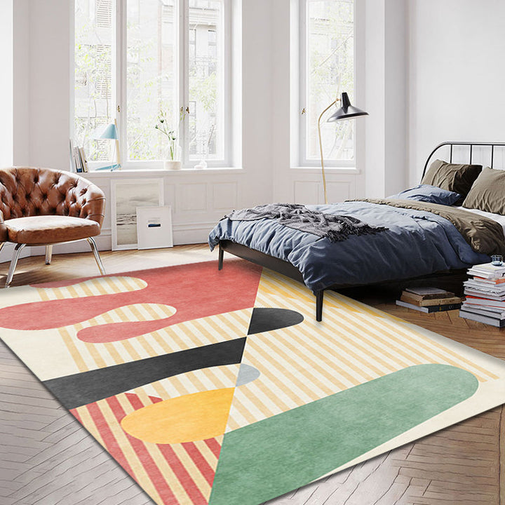 Lisslune | Multicolor Colorblock Striped Pattern Carpet Polyester Modern Carpet Washable Non-Slip Pet-Friendly Area Rug for Living Room
