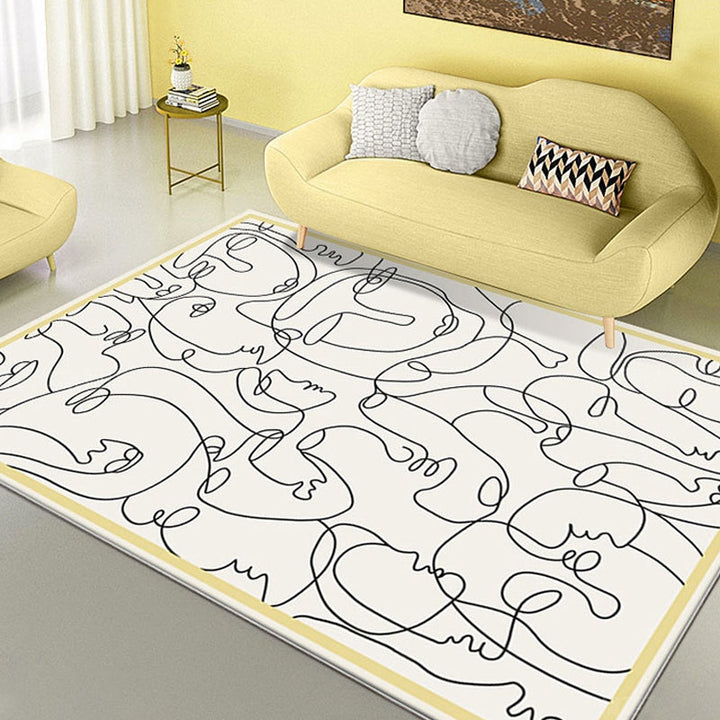 Lisslune | Creative Nordic Carpet Beige Character Pattern Carpet Pet Friendly Non-Slip Washable Rug for Decoration