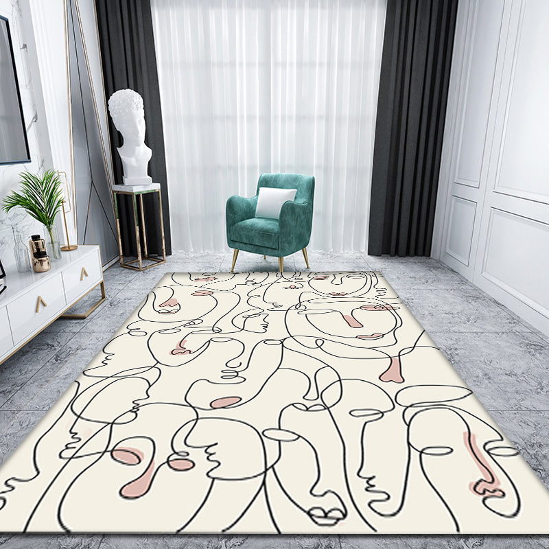 Lisslune | Creative Nordic Carpet Beige Character Pattern Carpet Pet Friendly Non-Slip Washable Rug for Decoration