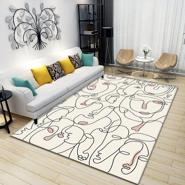 Lisslune | Creative Nordic Carpet Beige Character Pattern Carpet Pet Friendly Non-Slip Washable Rug for Decoration