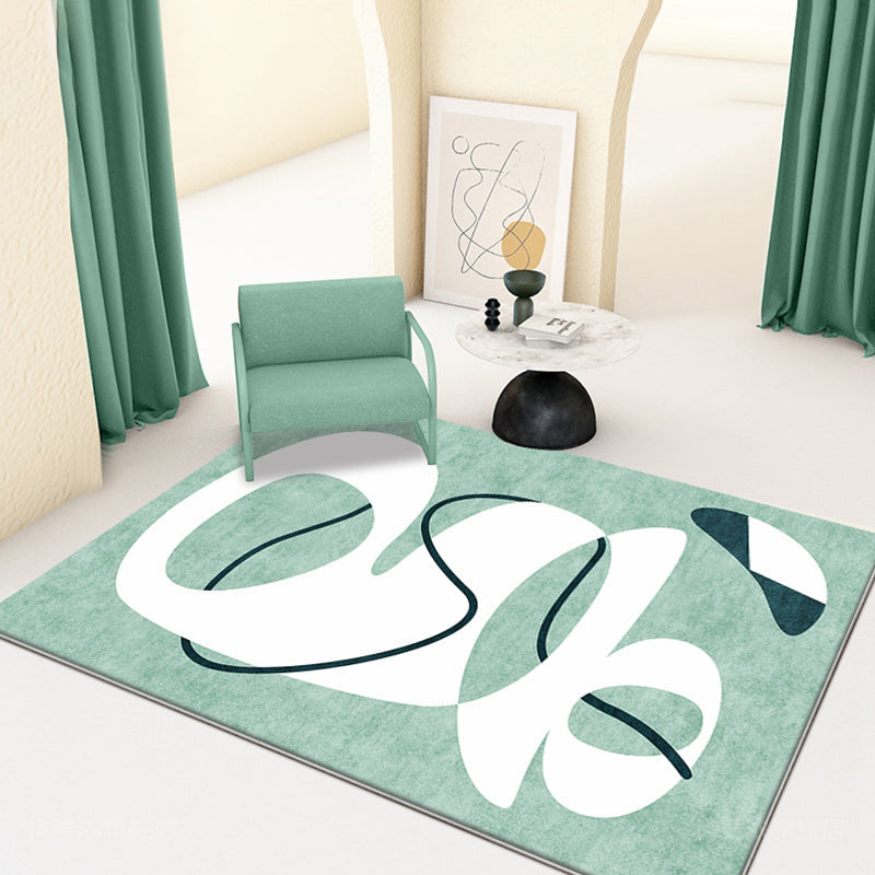 Lisslune | Novelty Abstract Rug Green Polyester Rug Non-Slip Back Washable Pet-Friendly Rug for Home