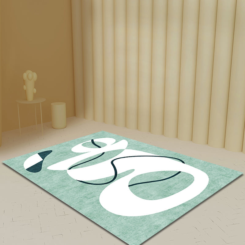 Lisslune | Novelty Abstract Rug Green Polyester Rug Non-Slip Back Washable Pet-Friendly Rug for Home