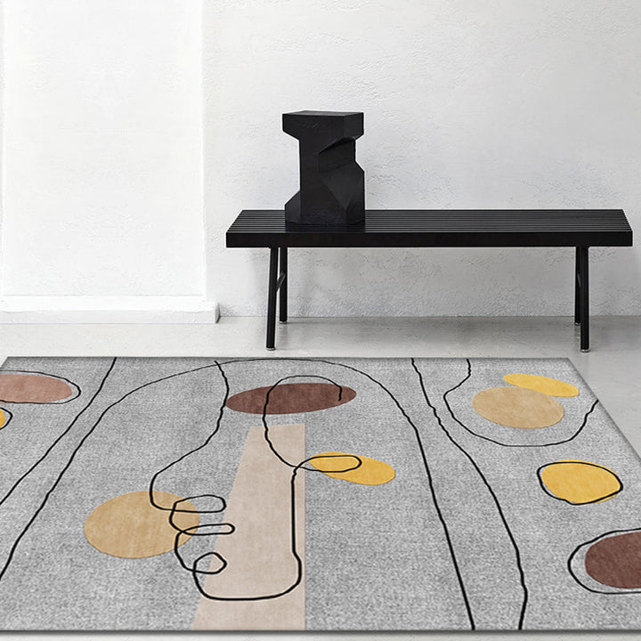 Lisslune | Green and Beige Abstract Carpet Polyester Modern Carpet Washable Non-Slip Pet-Friendly Area Rug for Living Room