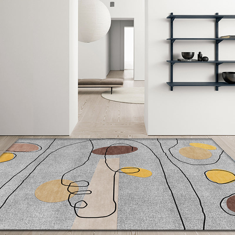 Lisslune | Green and Beige Abstract Carpet Polyester Modern Carpet Washable Non-Slip Pet-Friendly Area Rug for Living Room