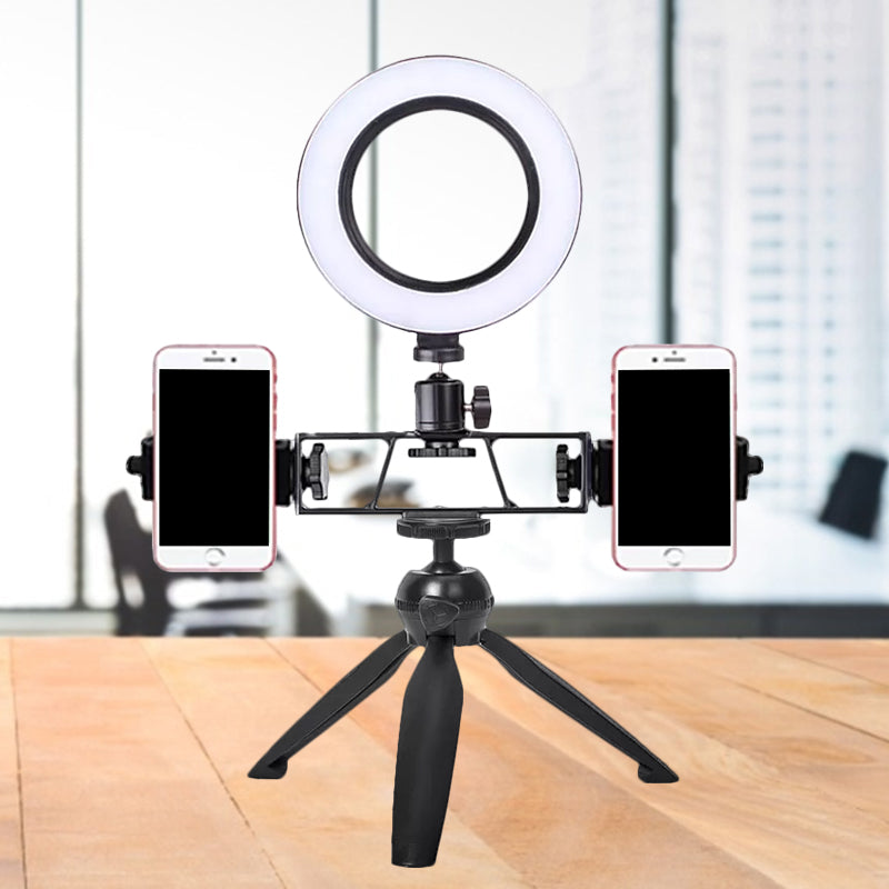 Lisslune | Iron Round Mirror Light Contemporary LED Black Fill Lamp with Tripod Design