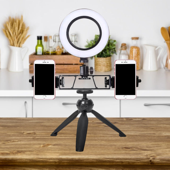 Lisslune | Iron Round Mirror Light Contemporary LED Black Fill Lamp with Tripod Design