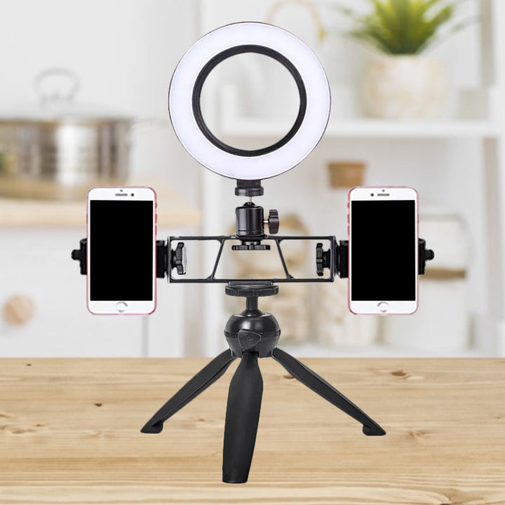 Lisslune | Iron Round Mirror Light Contemporary LED Black Fill Lamp with Tripod Design