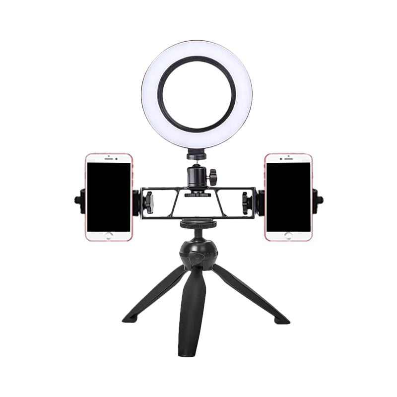 Lisslune | Iron Round Mirror Light Contemporary LED Black Fill Lamp with Tripod Design
