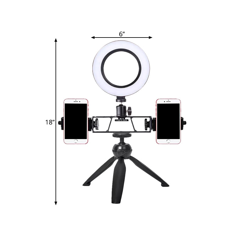 Lisslune | Iron Round Mirror Light Contemporary LED Black Fill Lamp with Tripod Design