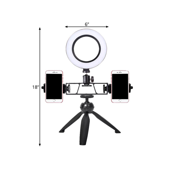 Lisslune | Iron Round Mirror Light Contemporary LED Black Fill Lamp with Tripod Design