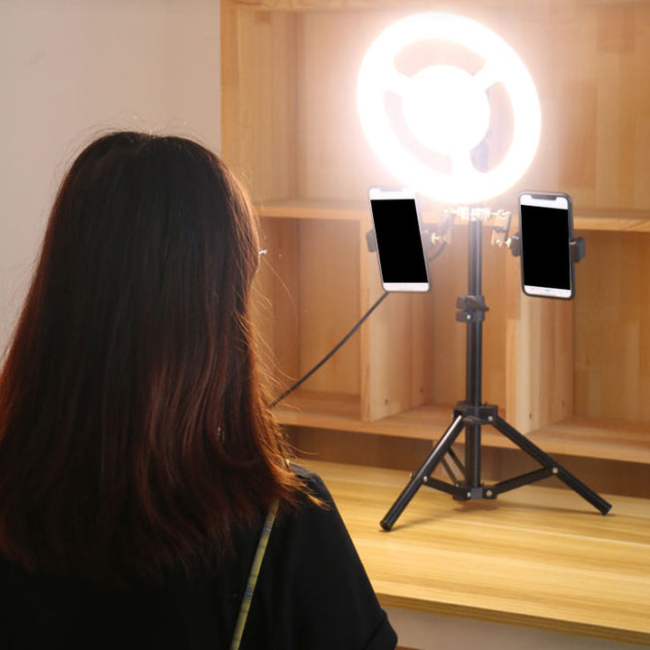 Lisslune | Simplicity Ring Make-Up Light Metal Phone Holder USB LED Brightening Light in Black