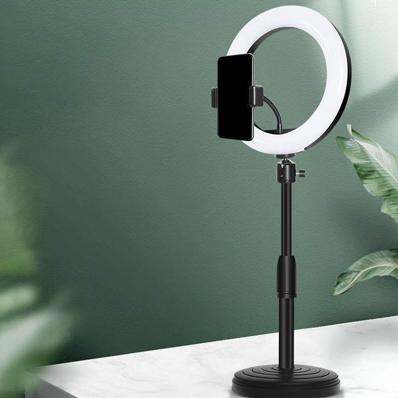 Lisslune | Minimalistic Circular Make-Up Lamp Metal Mobile Phone Holder USB LED Fill Light in Black