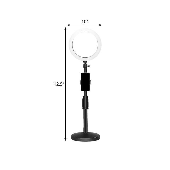 Lisslune | Minimalistic Circular Make-Up Lamp Metal Mobile Phone Holder USB LED Fill Light in Black