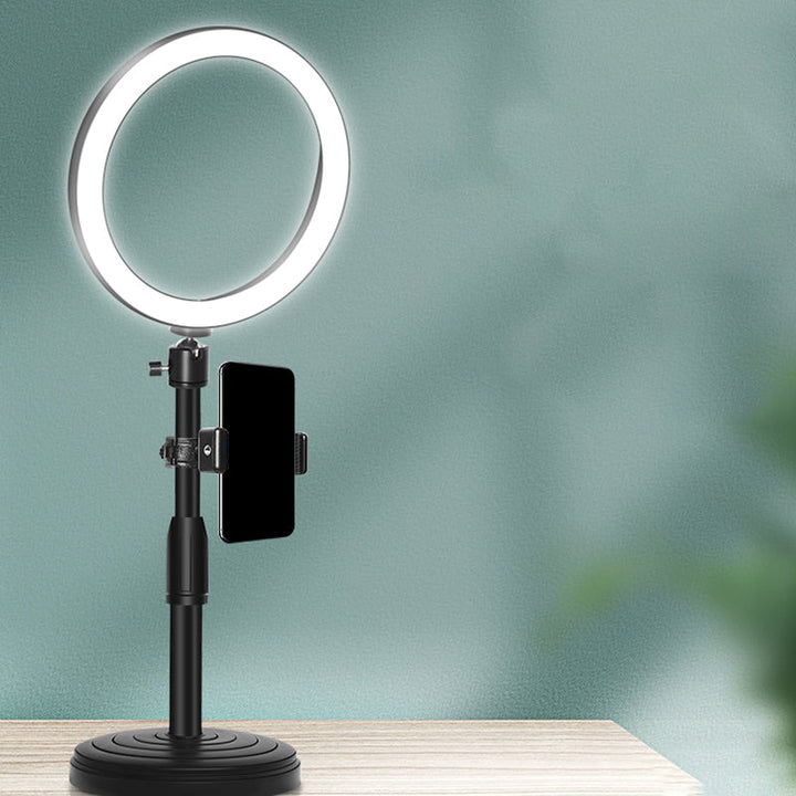 Lisslune | Minimalistic Circular Make-Up Lamp Metal Mobile Phone Holder USB LED Fill Light in Black