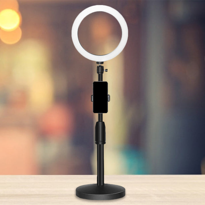 Lisslune | Minimalistic Circular Make-Up Lamp Metal Mobile Phone Holder USB LED Fill Light in Black