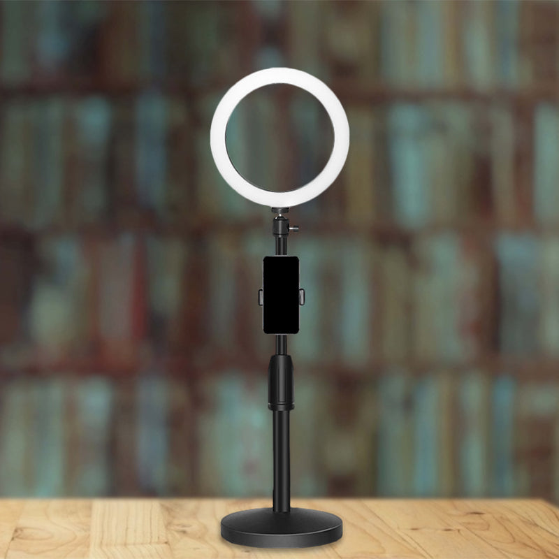 Lisslune | Minimalistic Circular Make-Up Lamp Metal Mobile Phone Holder USB LED Fill Light in Black