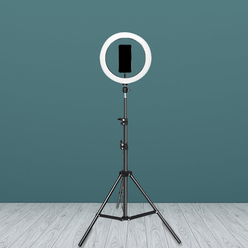 Lisslune | Metallic Round Make-Up Lamp Contemporary 63"/75" Long Black LED Overfill Flash Lamp with USB Connection