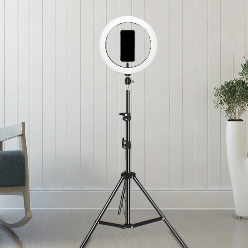 Lisslune | Metallic Round Make-Up Lamp Contemporary 63"/75" Long Black LED Overfill Flash Lamp with USB Connection