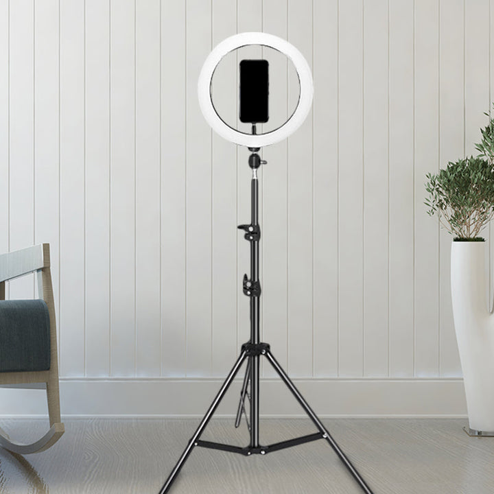 Lisslune | Metallic Round Make-Up Lamp Contemporary 63"/75" Long Black LED Overfill Flash Lamp with USB Connection