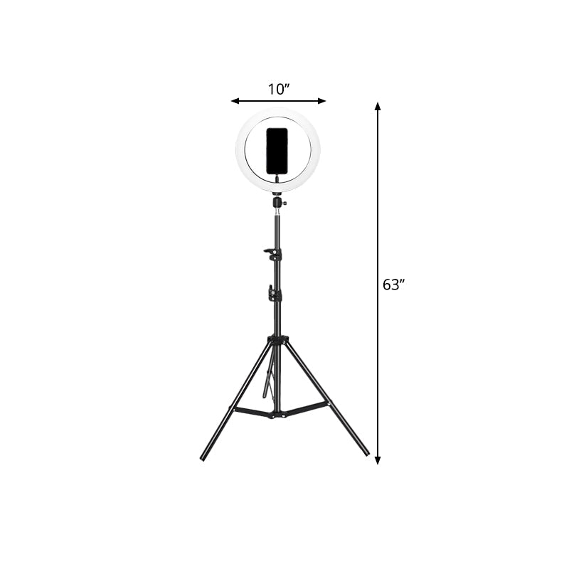 Lisslune | Metallic Round Make-Up Lamp Contemporary 63"/75" Long Black LED Overfill Flash Lamp with USB Connection