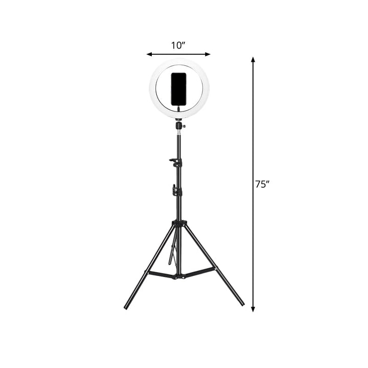 Lisslune | Metallic Round Make-Up Lamp Contemporary 63"/75" Long Black LED Overfill Flash Lamp with USB Connection