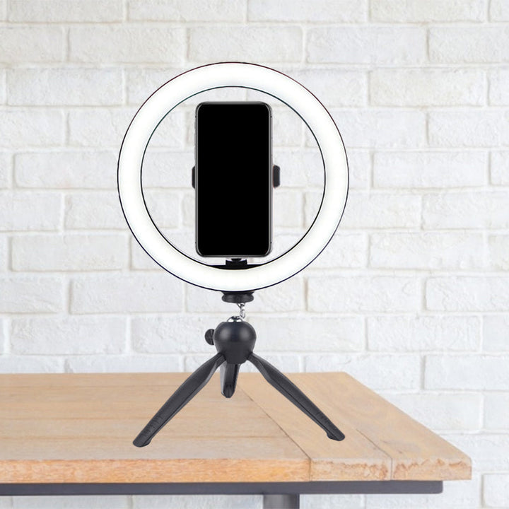 Lisslune | Circle Make-Up Lighting Modern Metal Handy Holder LED Fill Lamp in Black with Tripod Design