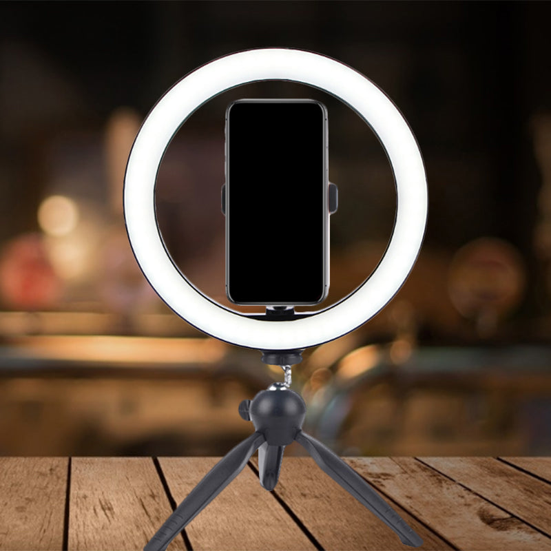 Lisslune | Circle Make-Up Lighting Modern Metal Handy Holder LED Fill Lamp in Black with Tripod Design