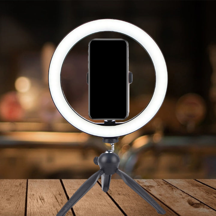 Lisslune | Circle Make-Up Lighting Modern Metal Handy Holder LED Fill Lamp in Black with Tripod Design