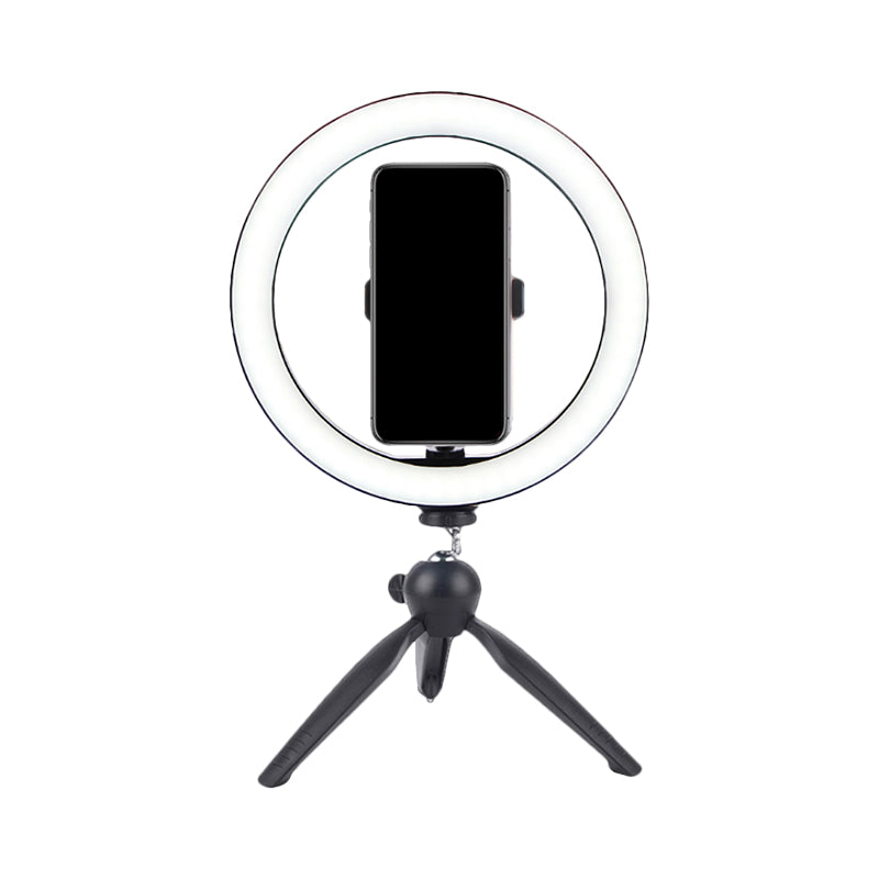 Lisslune | Circle Make-Up Lighting Modern Metal Handy Holder LED Fill Lamp in Black with Tripod Design