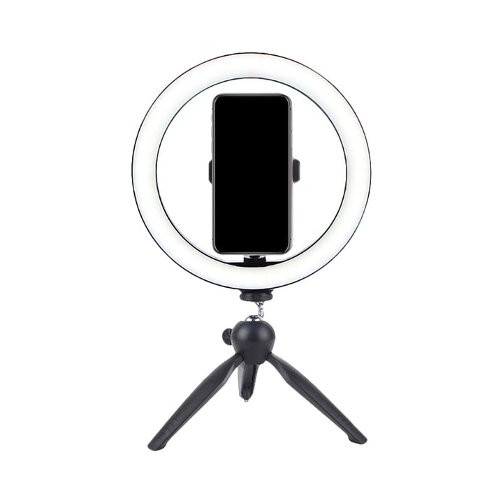 Lisslune | Circle Make-Up Lighting Modern Metal Handy Holder LED Fill Lamp in Black with Tripod Design