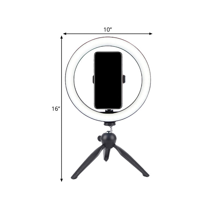 Lisslune | Circle Make-Up Lighting Modern Metal Handy Holder LED Fill Lamp in Black with Tripod Design