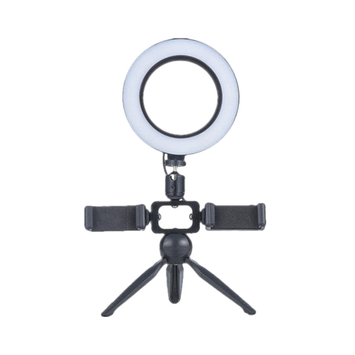 Lisslune | Modernist Circle Make-Up Lamp Metal Mobile Phone Holder LED Tripod Fill Lighting in Black