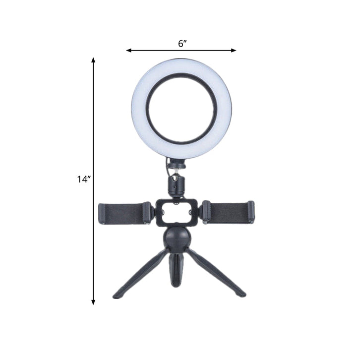 Lisslune | Modernist Circle Make-Up Lamp Metal Mobile Phone Holder LED Tripod Fill Lighting in Black